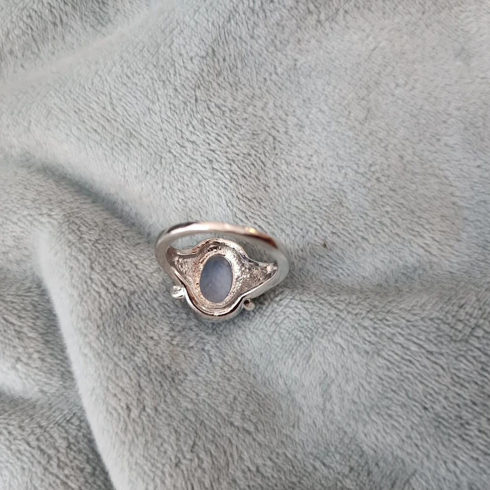 Size 7 Opalite Silver-tone Ring Ornate Details Bohemian Statement